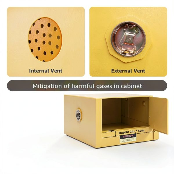 30 Gallon Flammable Storage Cabinet 23 x 18 x 35in, Galvanized Steel Flammable Liquid Storage Cabinet, Adjustable Shelves, Yellow-3