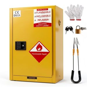 30 Gallon Flammable Storage Cabinet 23 x 18 x 35in, Galvanized Steel Flammable Liquid Storage Cabinet, Adjustable Shelves, Yellow-0
