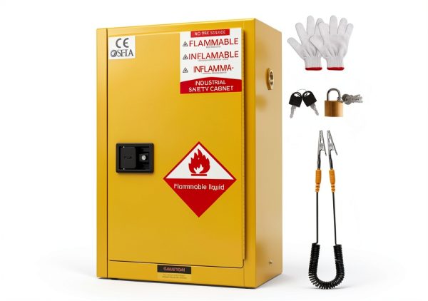 30 Gallon Flammable Storage Cabinet 23 x 18 x 35in, Galvanized Steel Flammable Liquid Storage Cabinet, Adjustable Shelves, Yellow-0
