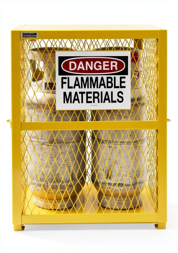 Durham Steel/Iron Vertical Cylinder Storage Cabinet, EGCVC2-50, 2 Cylinder Capacity, 20" Length x 30" Width x 33-1/2" Height, Yellow Powder Coat Finish-0