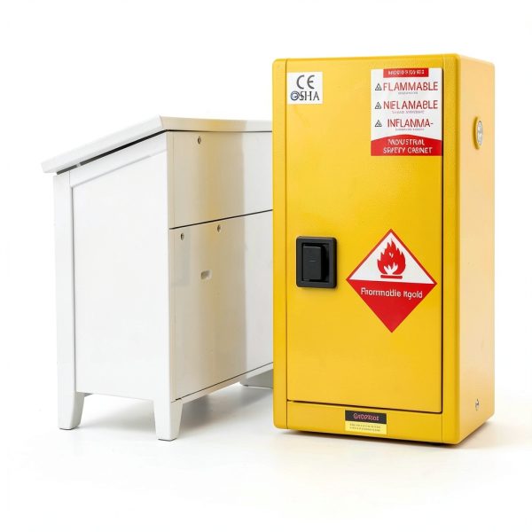 30 Gallon Flammable Storage Cabinet 23 x 18 x 35in, Galvanized Steel Flammable Liquid Storage Cabinet, Adjustable Shelves, Yellow-2
