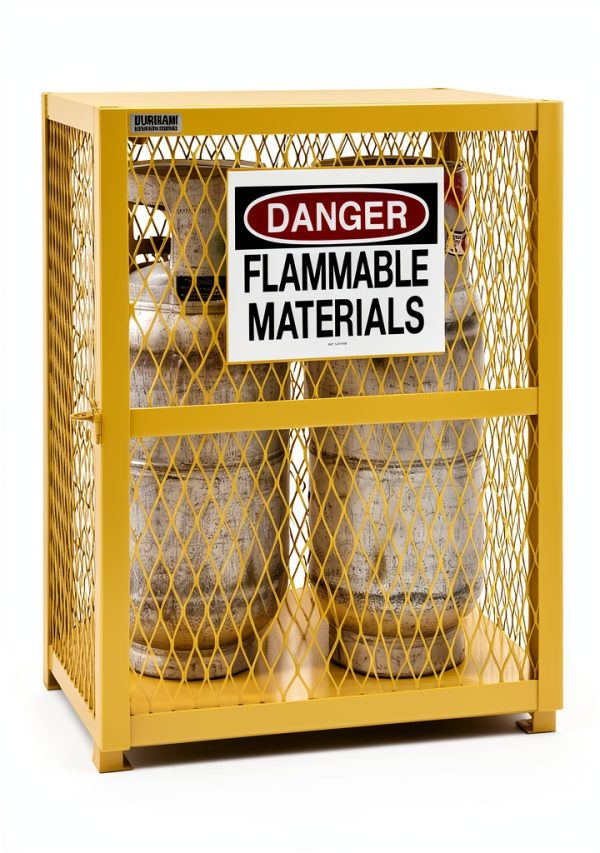Durham Steel/Iron Vertical Cylinder Storage Cabinet, EGCVC2-50, 2 Cylinder Capacity, 20" Length x 30" Width x 33-1/2" Height, Yellow Powder Coat Finish-1