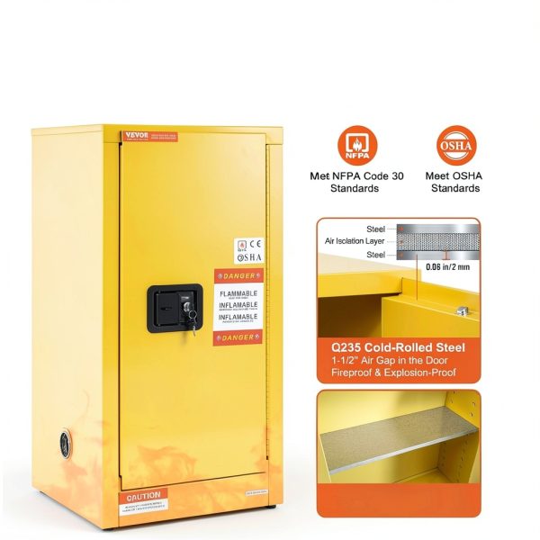 Flammable Cabinet VEVOR 16 Gal Cold Rolled Steel Adjustable Shelves-1